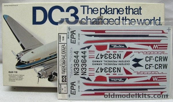 Entex 1/100 Douglas DC-3 North Central Airlines / C-47 with Invasion Stripes / C-47 with Skis - With Microscale Delta and Western Airlines Decals, 8504 plastic model kit